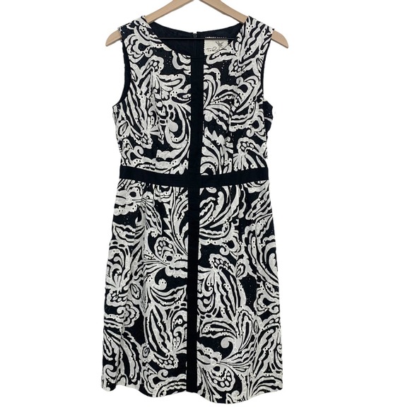 Anthropologie Tabitha Sheath Dress Floral Size 8 Black White Eyelet Cotton - Picture 1 of 13